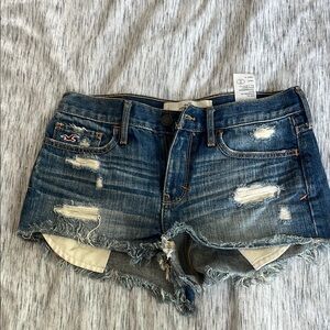 Hollister Distressed Dark Blue Denim Jean Shorts